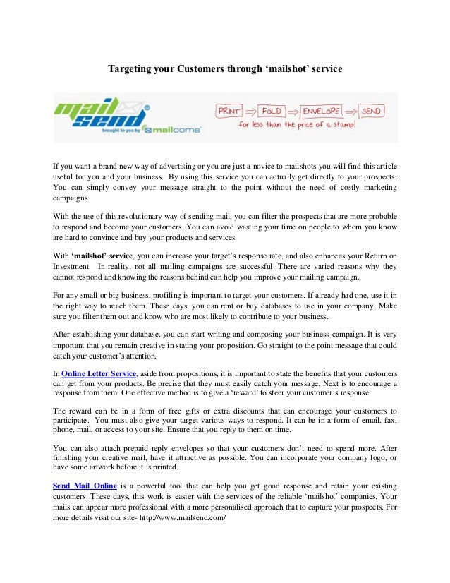 mailshots online email marketing sample letter